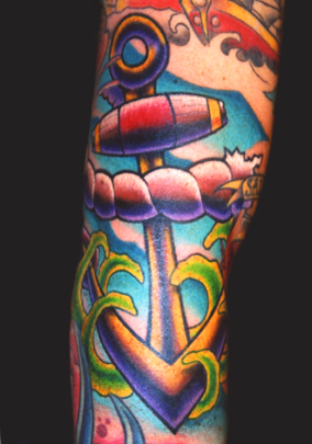 Tattoos - Ethnic Native American tattoos - anchor with wacky water and a ripped rope
